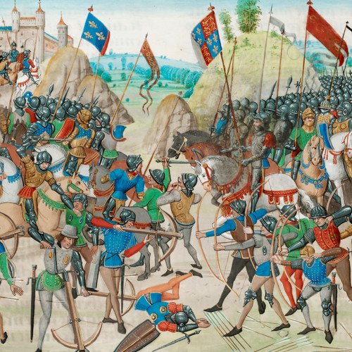 bataille Crécy guerre Cent Ans - Frédérique Lachaud, au fil de l’Angleterre médiévale Les troupes anglaises et françaises à la bataille de Crécy, qui a eu lieu pendant la guerre de Cent Ans, la plus longue des guerres du Moyen Âge.